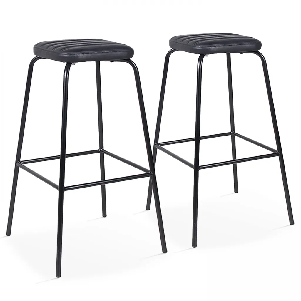 Tabouret haut noir York Oviala : l'assise facile d'entretien en lot de 2
