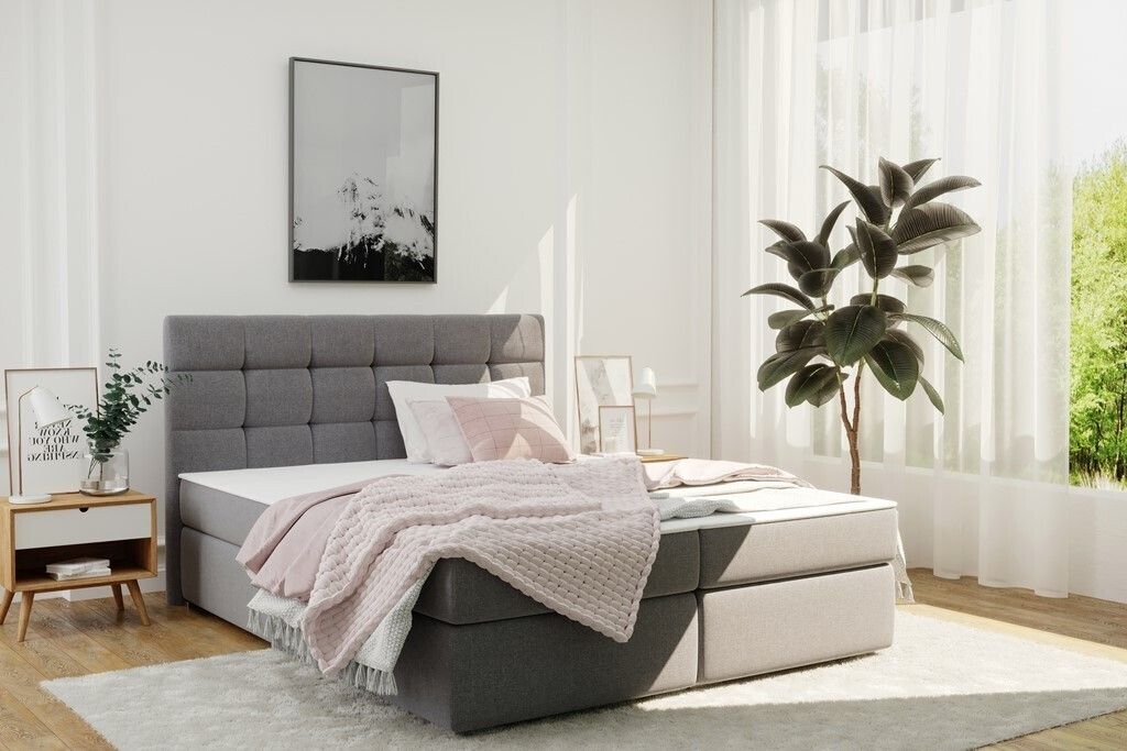 Kaiser Möbel Boxspringbett mit matratze und bettkasten, Schlafbett FADO stoff Sawana Grau 160x200 cm