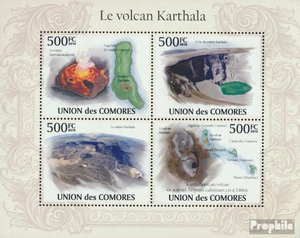 Briefmarken Komoren 2010 Mi 2637-2640 Kleinbogen (kompl. Ausg.) postfrisch Vulkan Karthala, Krater