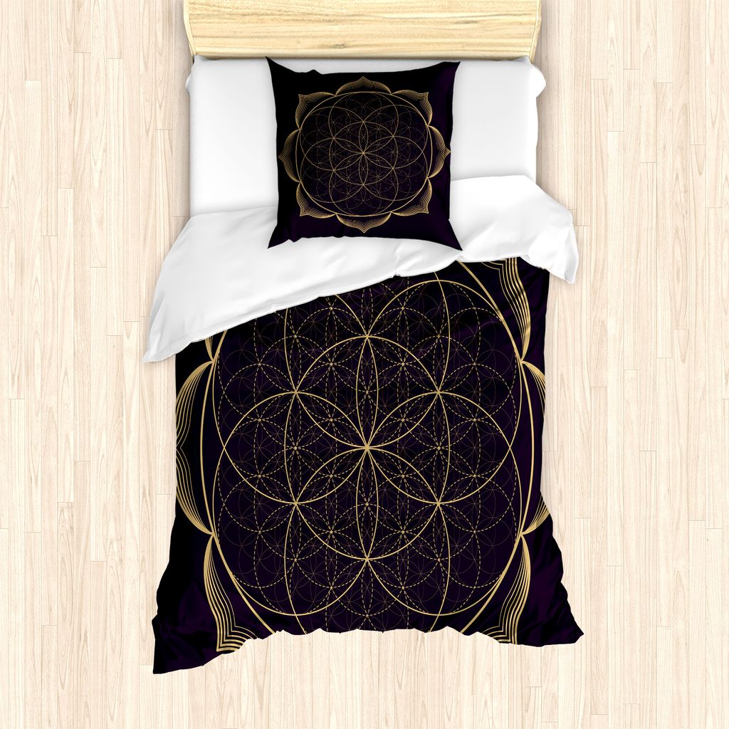 ABAKUHAUS Mandala Bettbezug Set für Einzelbetten, Geometrie-Kunst-Blume, Milbensicher Allergiker geeignet mit Kissenbezug, 135 cm x 200 cm - 80 x ...