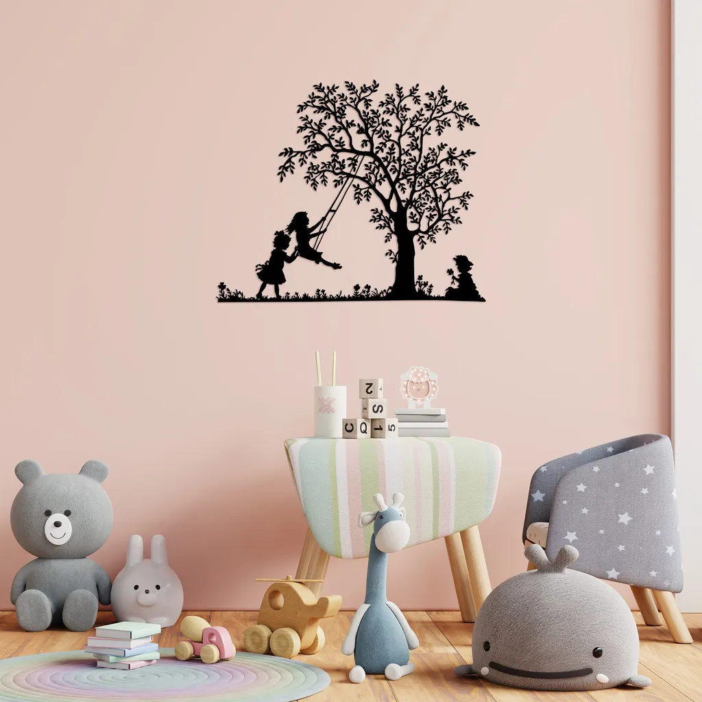 Wallity Swing Noir - Ornement Mural en Acier Robuste de 69 x 57 cm