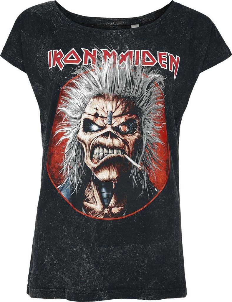 Iron Maiden T-Shirt Damen Smoking Eddie schwarz L