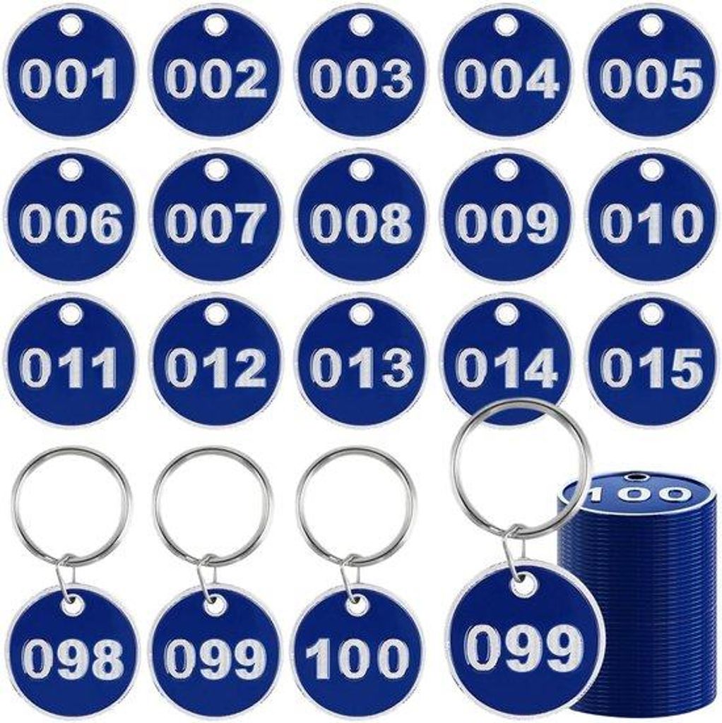 Schlüsselzettel - 100 Stück Blaue Metall Schlüsselanhänger - Für Schlüsselorganisation und Lagerung