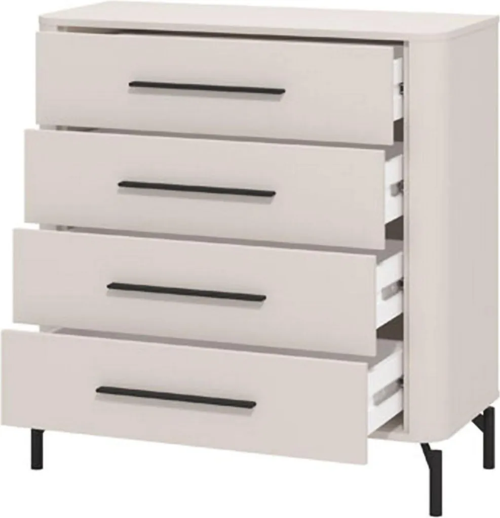Commode 4 Tiroirs Mogoro Blanche 90cm - Finition Mate et Grande Capacité