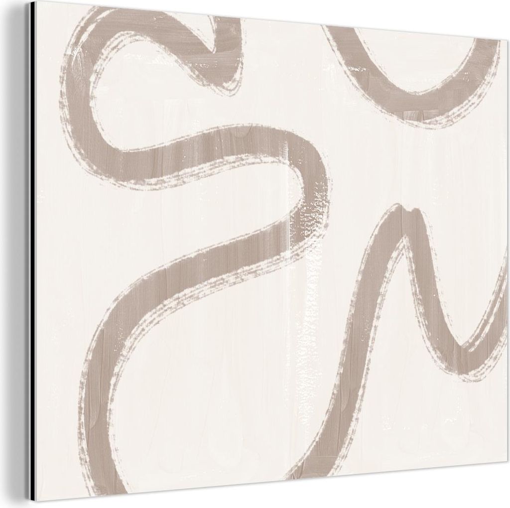MuchoWow Wanddekoration Metall Metallbild Wandkunst 80x60 cm Moderne Kunst - Beige - Abstrakt MuchoWow Aluminium Gemälde - Alubild