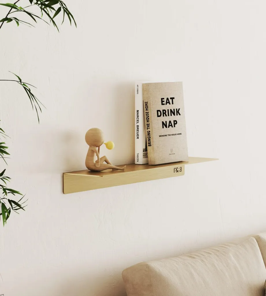 Petite étagère murale en aluminium Or brossé 40 cm finition premium