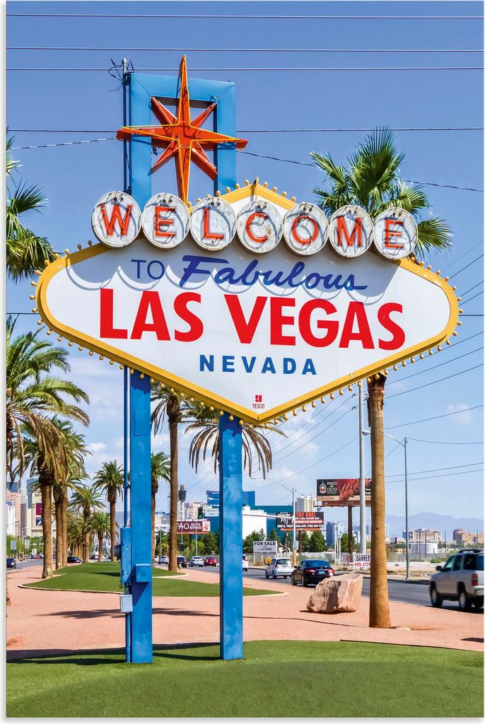 ARTland Wandbild Alu für Innen & Outdoor LAS VEGAS Schild Größe: 60x90 cm
