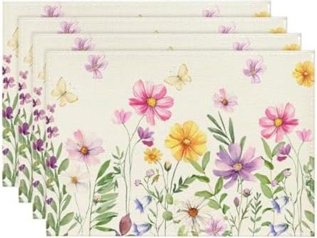 Artoid Mode Blumen Schmetterling Frühling Platzsets 4er Set, Saisonaler Sommer Küche Tisch Dekoration Drinnen Urlaub Party Dekor 30x45cm