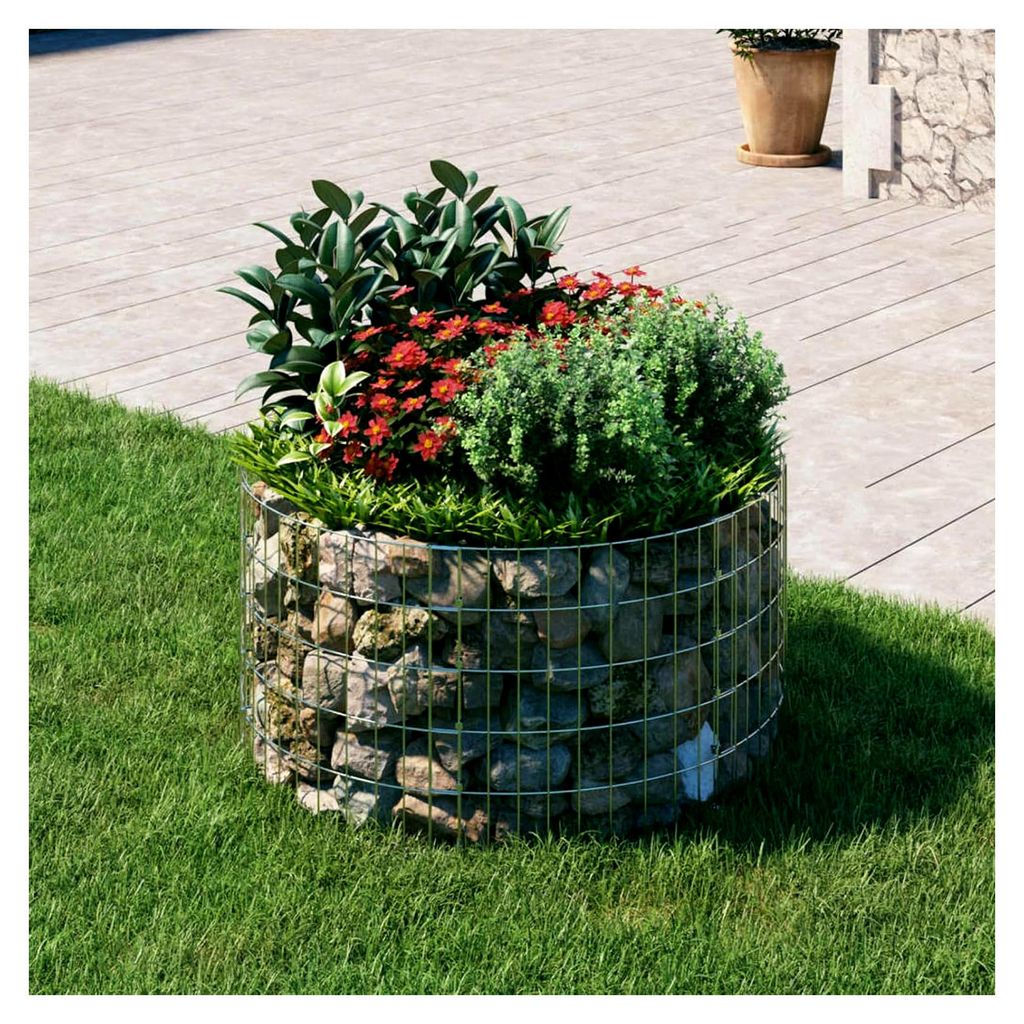 Gabionen-Hochbeet, Kräuterspirale, Hochbeet im Garten, Pflanzkübel, Pflanzsteine, rund, verzinkter Stahl Ø100x50 cm