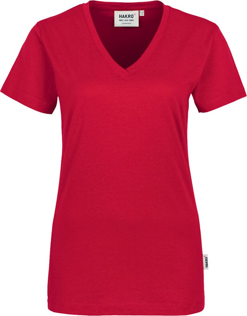 HAKRO Damen V-Shirt Classic 126, rot, 2XL