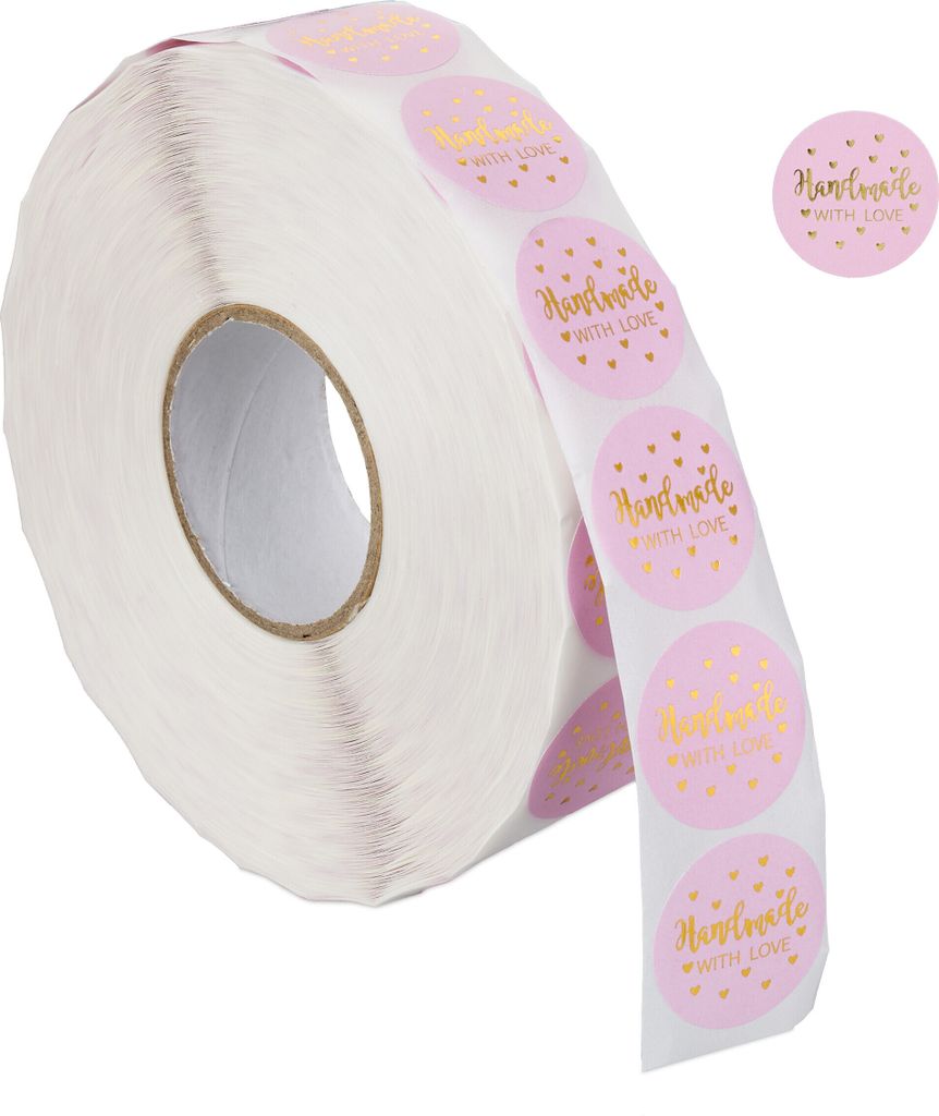 Relaxdays Handmade with Love Aufkleber, 2500 selbstklebende Produktbild 