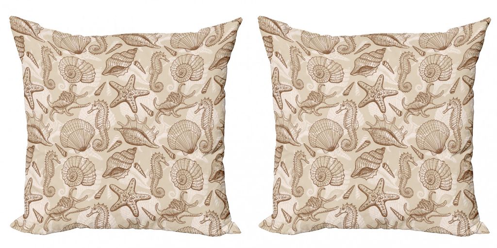 ABAKUHAUS Beige Kissenbezug Set (2Stück), Exotische Marinetiere im Retro-Stil Illustration Muscheln Seestern Seepferdchen Zeitgenössisch, 45x45cm...
