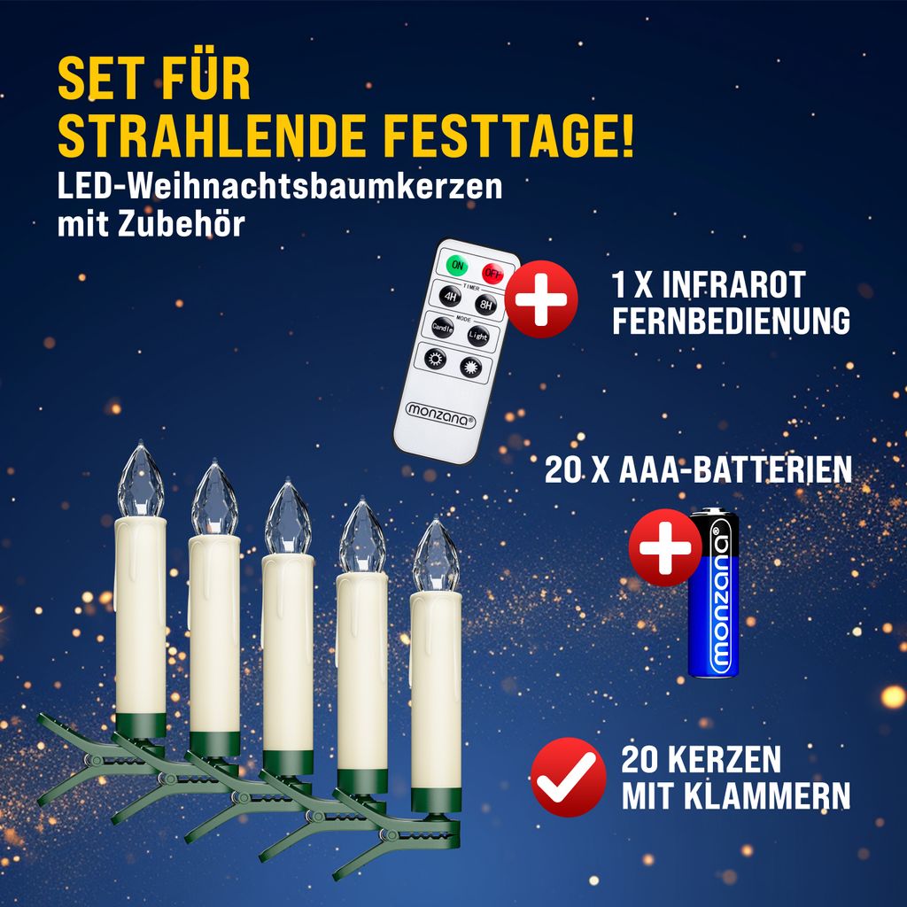 DEUBA® LED Weihnachtsbaumkerzen Kabellos 20er Set Bunt mit Produktbild 3