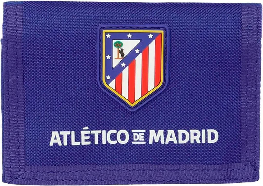 Atletico De Madrid Portafoglio Ufficiale In Pelle: Nero Con Cuciture Rosse, Dimensioni Compatide 10x8 Cm, Regalo Per Tifosi