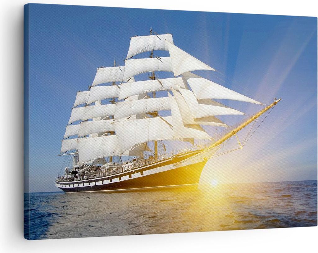 Bild auf Leinwand - Leinwandbild - Yacht Meer Welle - 70x50cm - Wand Bild - Wanddeko - Wandbilder - Leinwanddruck - Bilder - Kunstdruck - Wanddekor...
