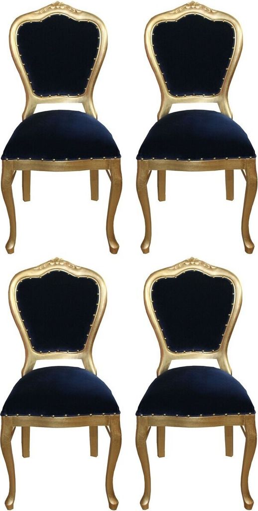 Casa Padrino Luxus Barock Esszimmer Set Royalblau / Gold 45 x 46 x H. 99 cm - 4 handgefertigte Esszimmerstühle - Barock Esszimmermöbel