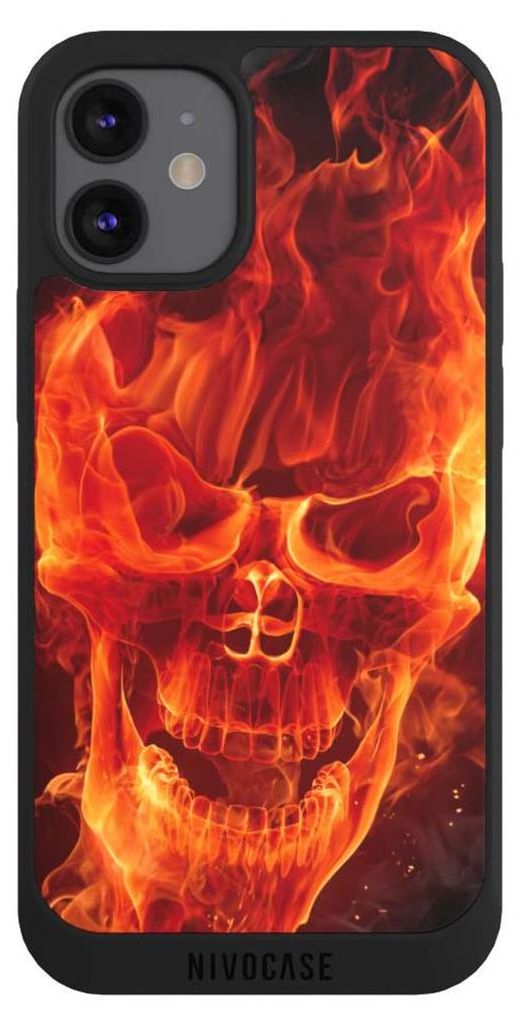NIVOCASE Handyhülle für Apple iPhone 12 mini Hülle NIVOpure Case Schwarz Feuer Schädel Totenkopf