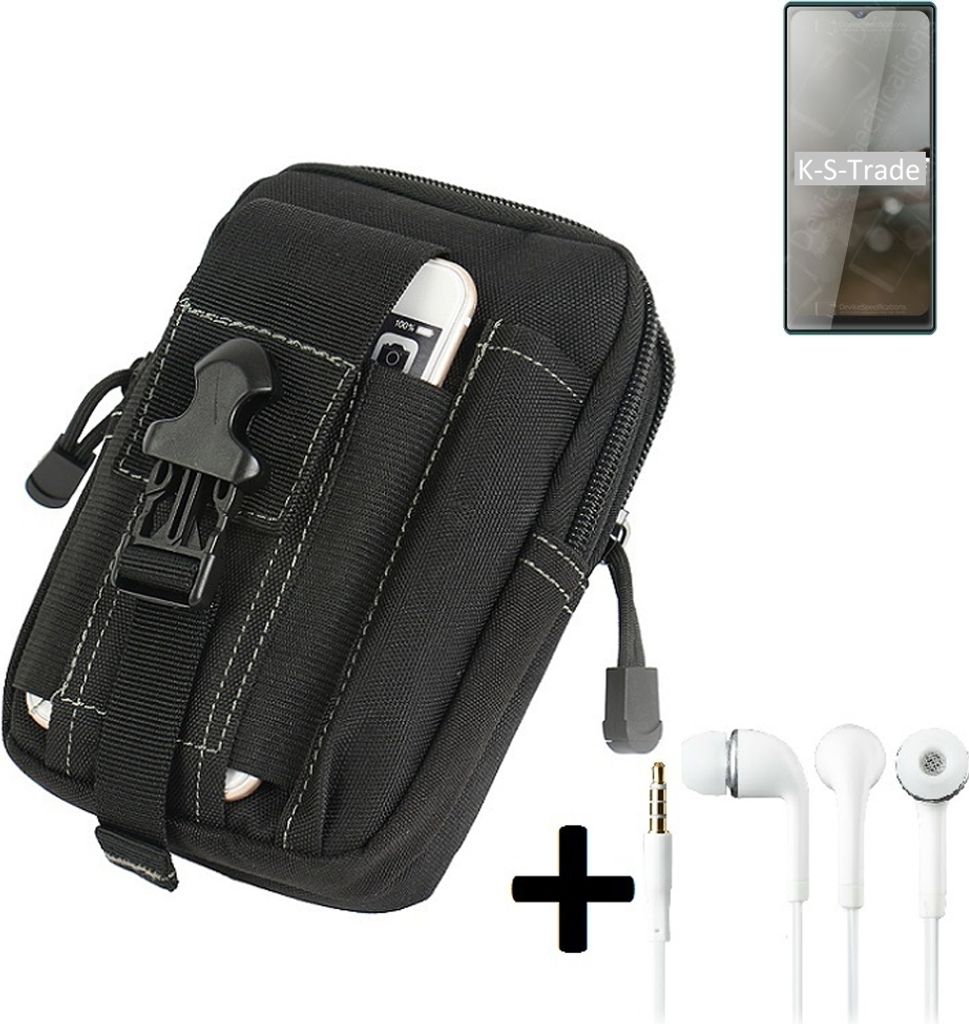 K-S-Trade Gürteltache + Kopfhörer kompatibel mit Cubot P50 Gürtel Tasche Holster Schutz Hülle Handy Hülle schwarz inkl. Extrafächer