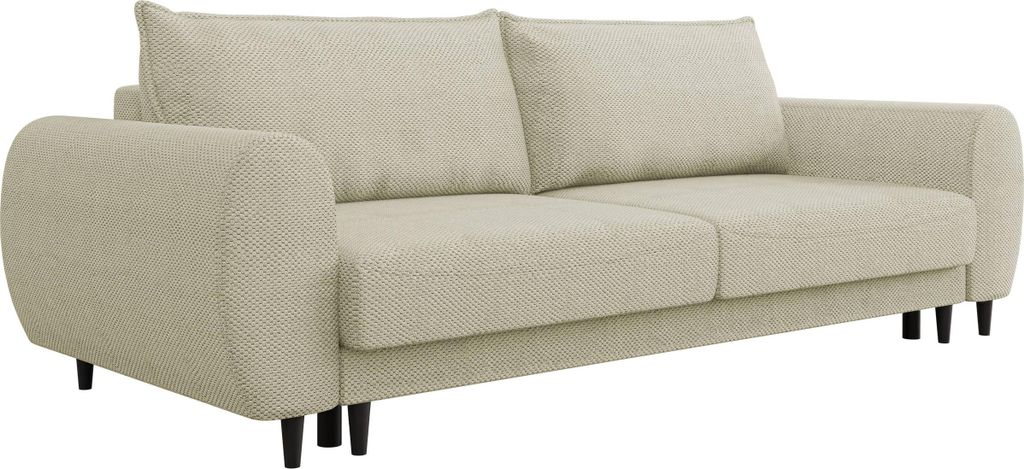 MIRJAN24 Sofa Sonia, Schlafsofa mit Bettkasten und Schlaffunktion, Holzfüße, Wohnzimmer Polstersofa, Rückenlehne in Form beweglicher Kissen (Far...