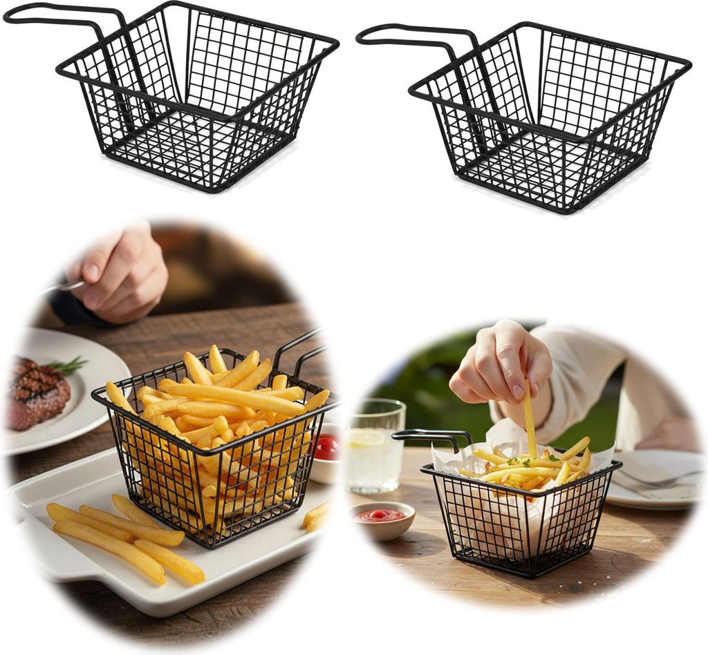 Pommes-Korb Servierkorb Frittierkorb für Pommes mit Griff schwarz 22x13x8cm