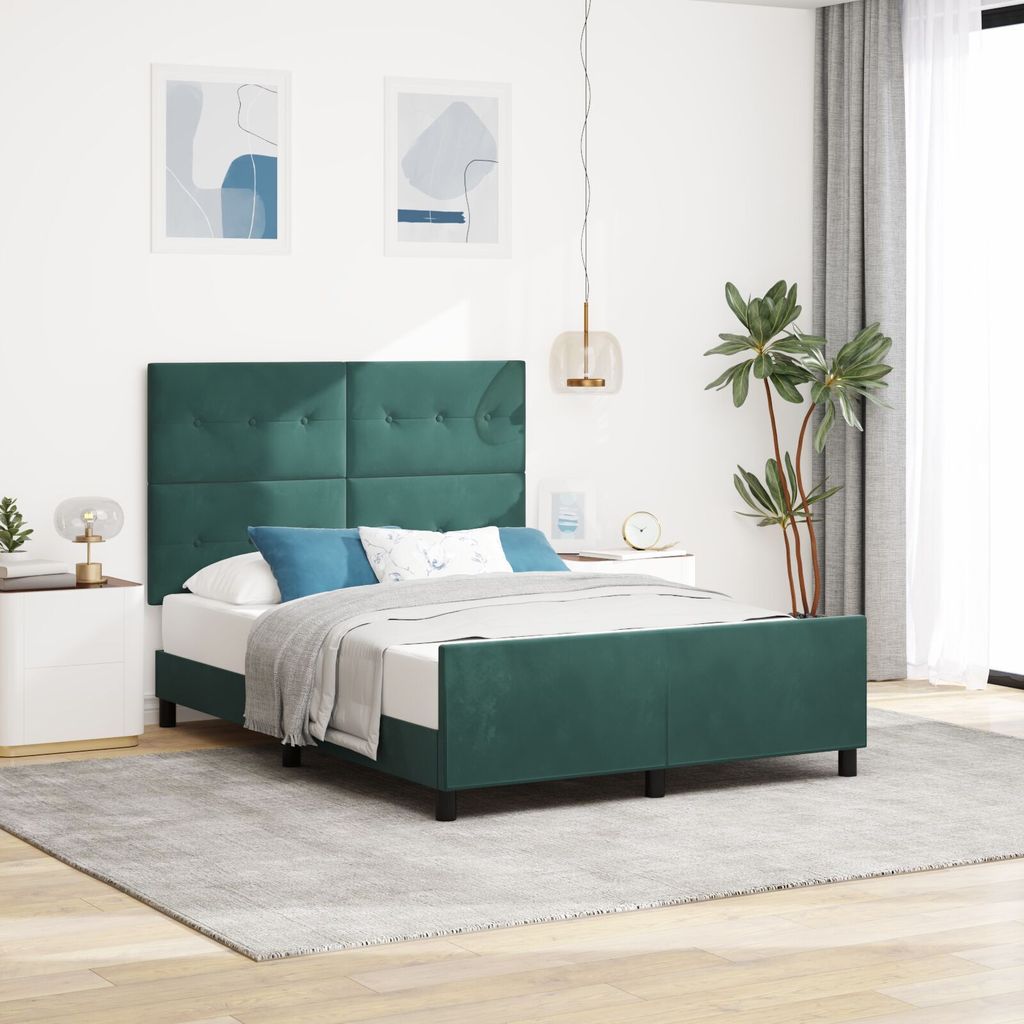 Bettgestell Dunkelgrün Samt 140x190 cm, Klassische Betten DesignMöbel Neu