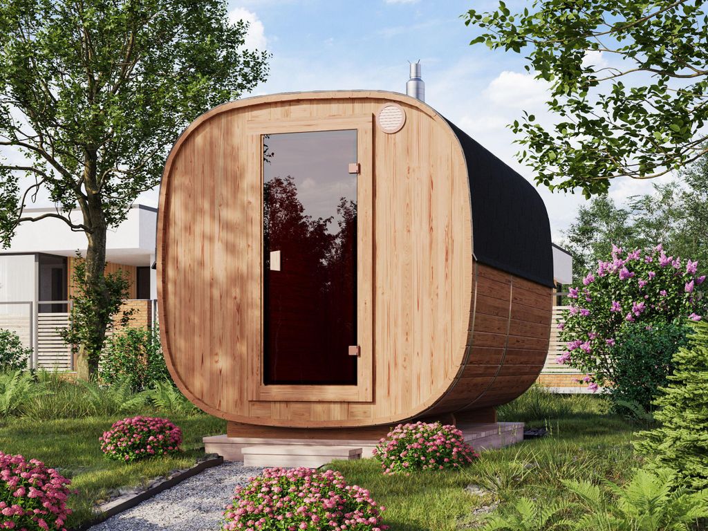 Fjordholz Fass-Sauna Modell Quadro 300 cm 2-Raum