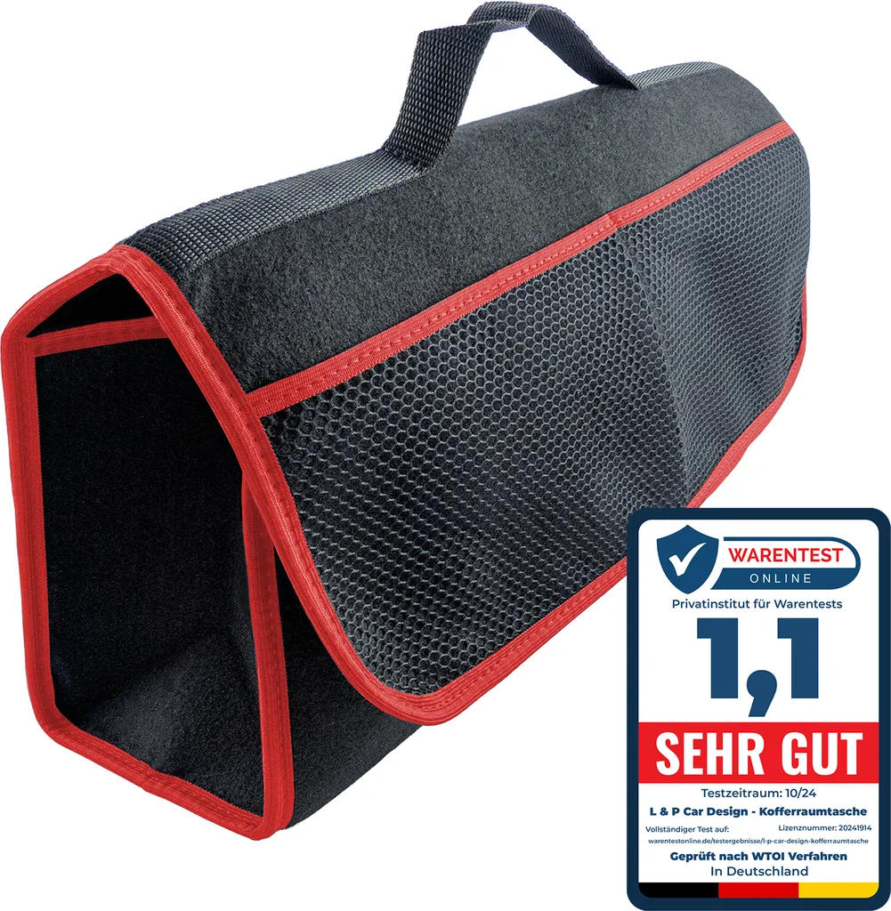 Organizer Auto Design Nero Rosso | Borsa Bagagliaio Compatta