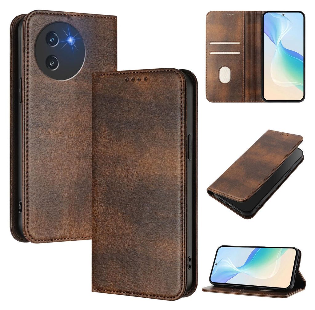 Handyhülle für Doogee Note 59 / Note 59 Pro, Vintage Leder RFID Schutz Kartenfach Standfunktion Magnetische Klapphülle Braun