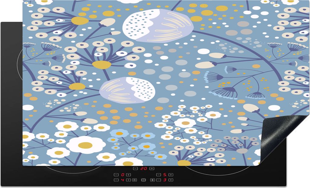 KitchenYeah Herdabdeckplatte Muster - Kamille - Blumen , 91x52cm, Küche Deko, Glaskeramikkochfeld Herdabdeckung, Abdeckplatte fùr Kochfeld
