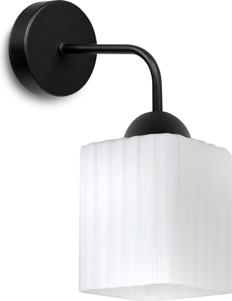 Wandleuchte Riffle schwarz 1-flammig mit weißem Würfelschirm E27 – elegante Wandlampe für moderne Innenräume