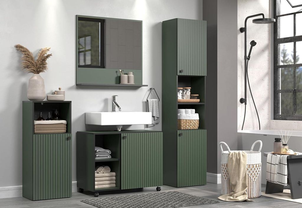 PureBliss BD:Ko.+Fr.Grün Melamin,Abs.Schwarz,Badkombination