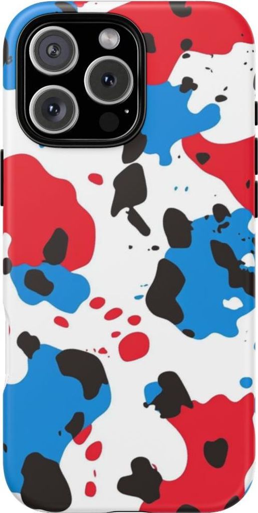 Abstraktes Rot-Blau-Punktmuster – Hülle Kompatibel mit iPhone 16 Pro Max