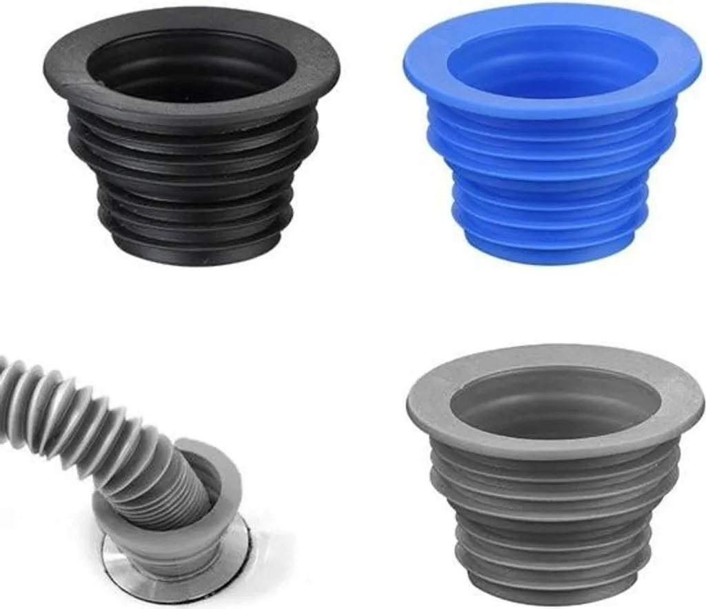 Adaptateur Siphon Anti-Odeur en Caoutchouc avec Manchon Lot de 3 Noir