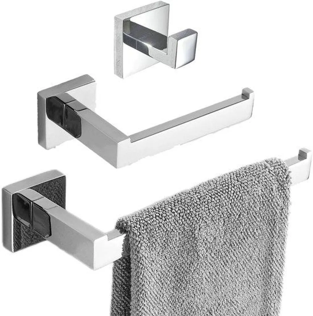 Rangement salle de bain : lot de 3 porte-serviettes muraux en inox chromé