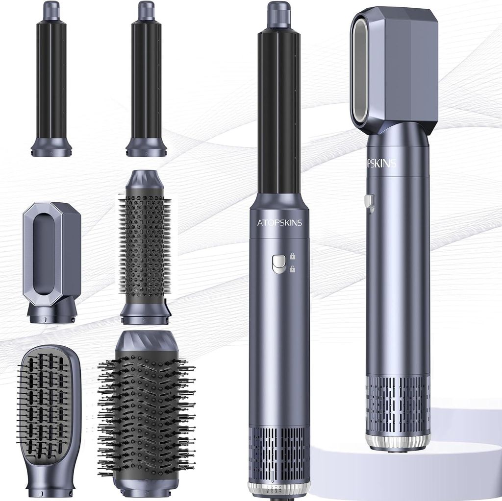 Atopskins Pro Air styler 6 in 1 Airbrush Haarstyler Hair Styler mit Rundbürste, Warmluftbürste, Föhnbürste, Haartrockner, Air Culer, Hairstyler...