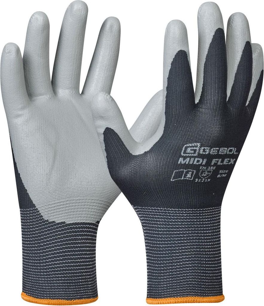 GEBOL Arbeitshandschuhe grau/schwarz Midi-Flex Gr. 10