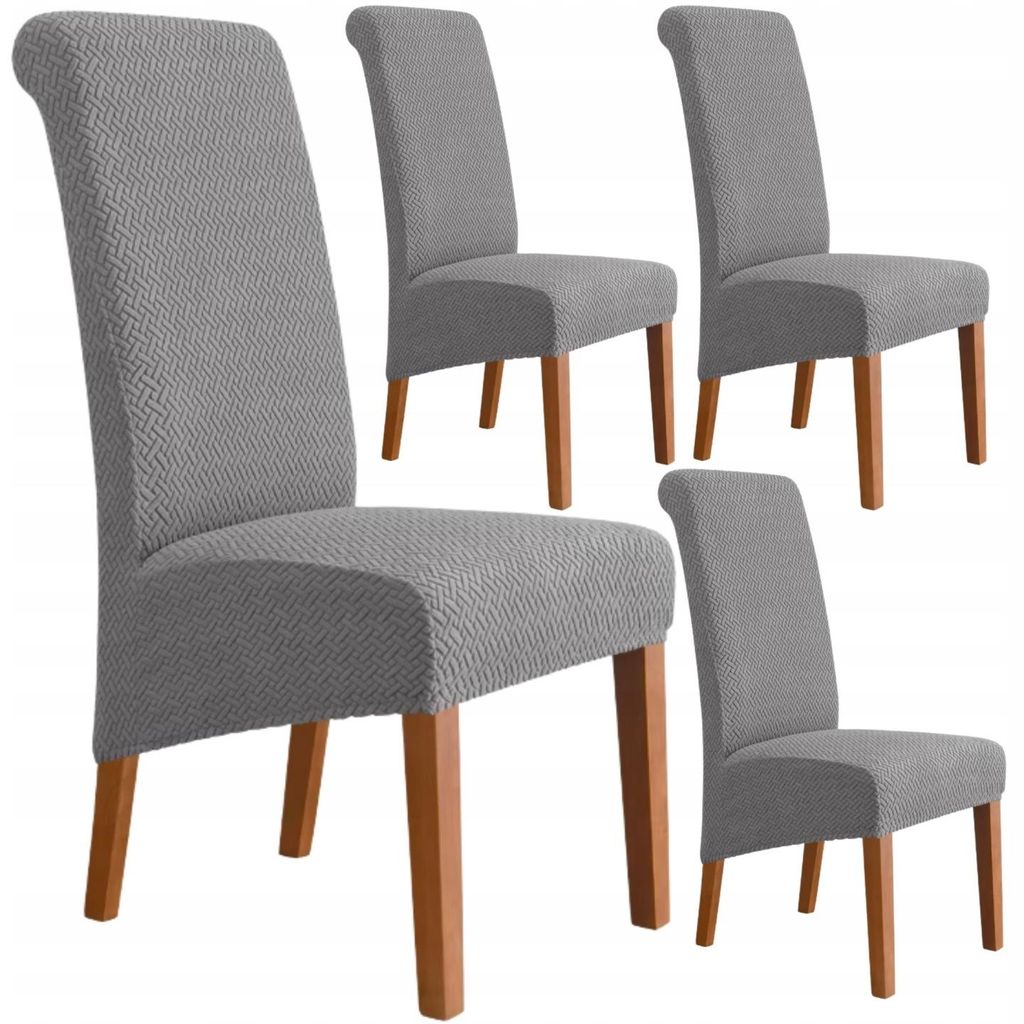 Stuhlhussen XL Grau Jacquard 4er Pack - Stretch Bezug - Produktbild 