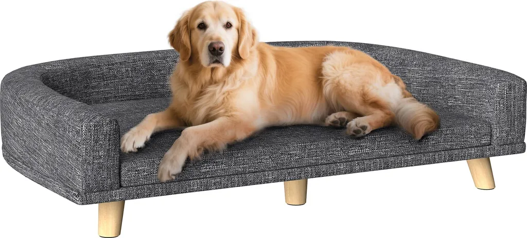 Lit pour chiens surélevé contre le sol froid avec pieds bois de pin 98 cm