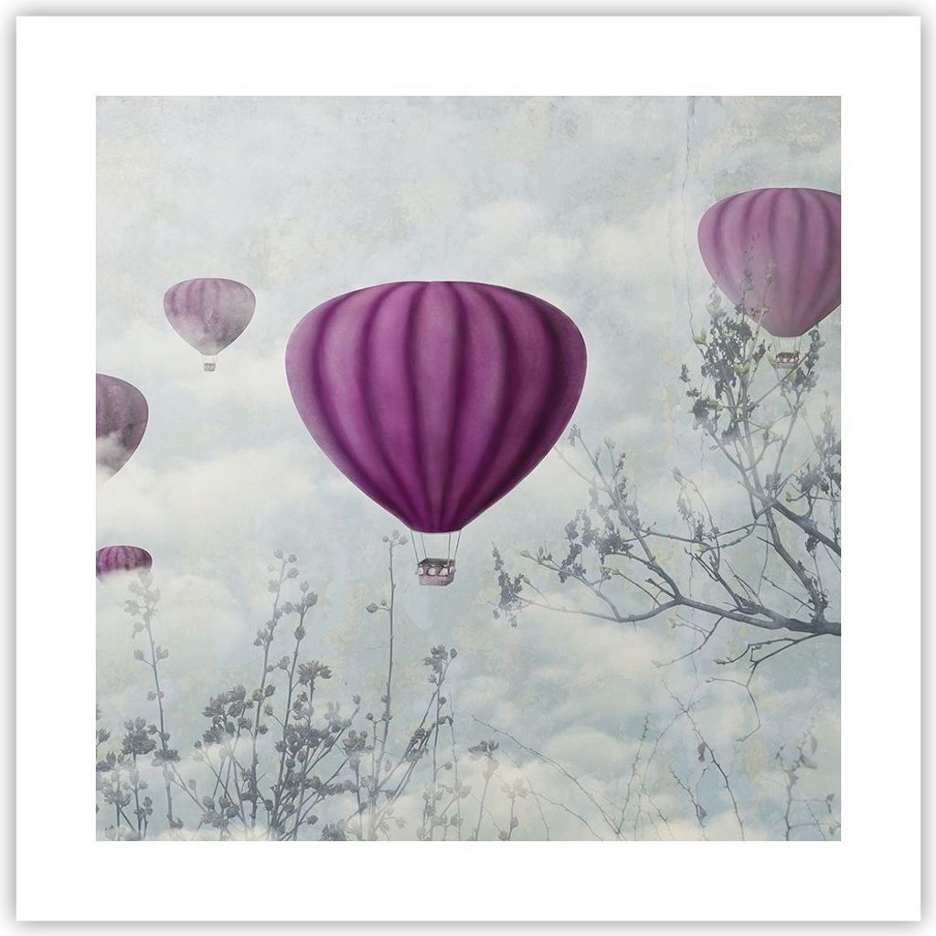 Poster - Poster ohne Rahmen - Ballon Baum Flug - 40x40 cm - Wand Bild - Wanddeko - Wandbilder - Kunstposter - Wandposter - Bilder - Kunstdruck - Wa...