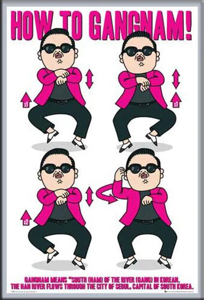 Psy - Poster - How To Gangnam + cornice rimovibile, Shinsuke® Maxi MDF argento, disco acrilico