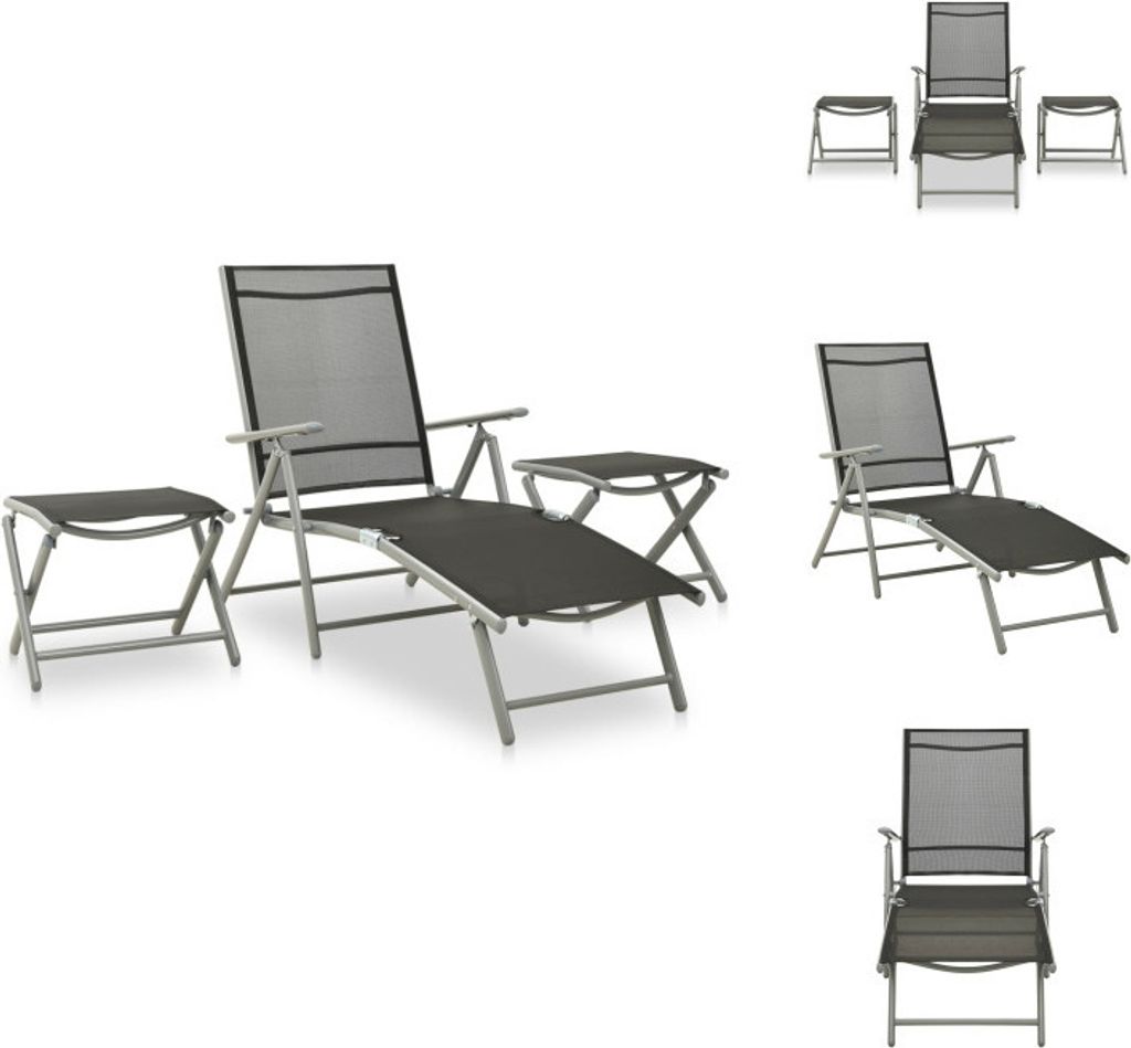 vidaXL 3-tlg. Garten-Lounge-Set Textilene und Aluminium Silbern - Gartenmöbel-Sets