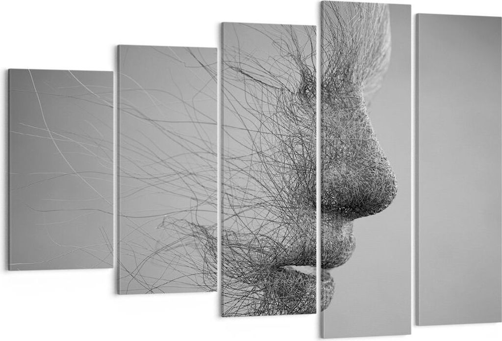 Bild auf Leinwand - Leinwandbild - 5 Teile - Gesicht Grafiken Fäden - 150x100cm - Wand Bild - Wanddeko - Wandbilder - Leinwanddruck - Bilder - Wan...