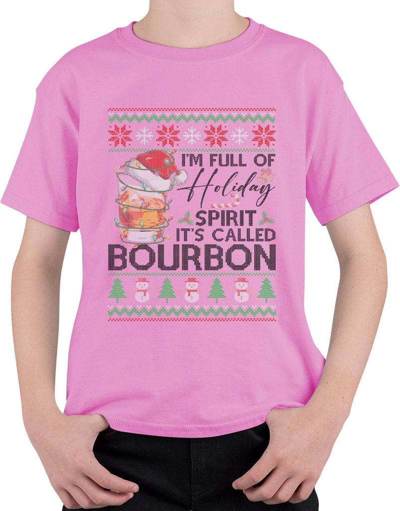 I'm Full Of Holiday Spirit It's Called Bourbon Funny Santa Xmas Uni Kinder T-Shirt, Pink, 116