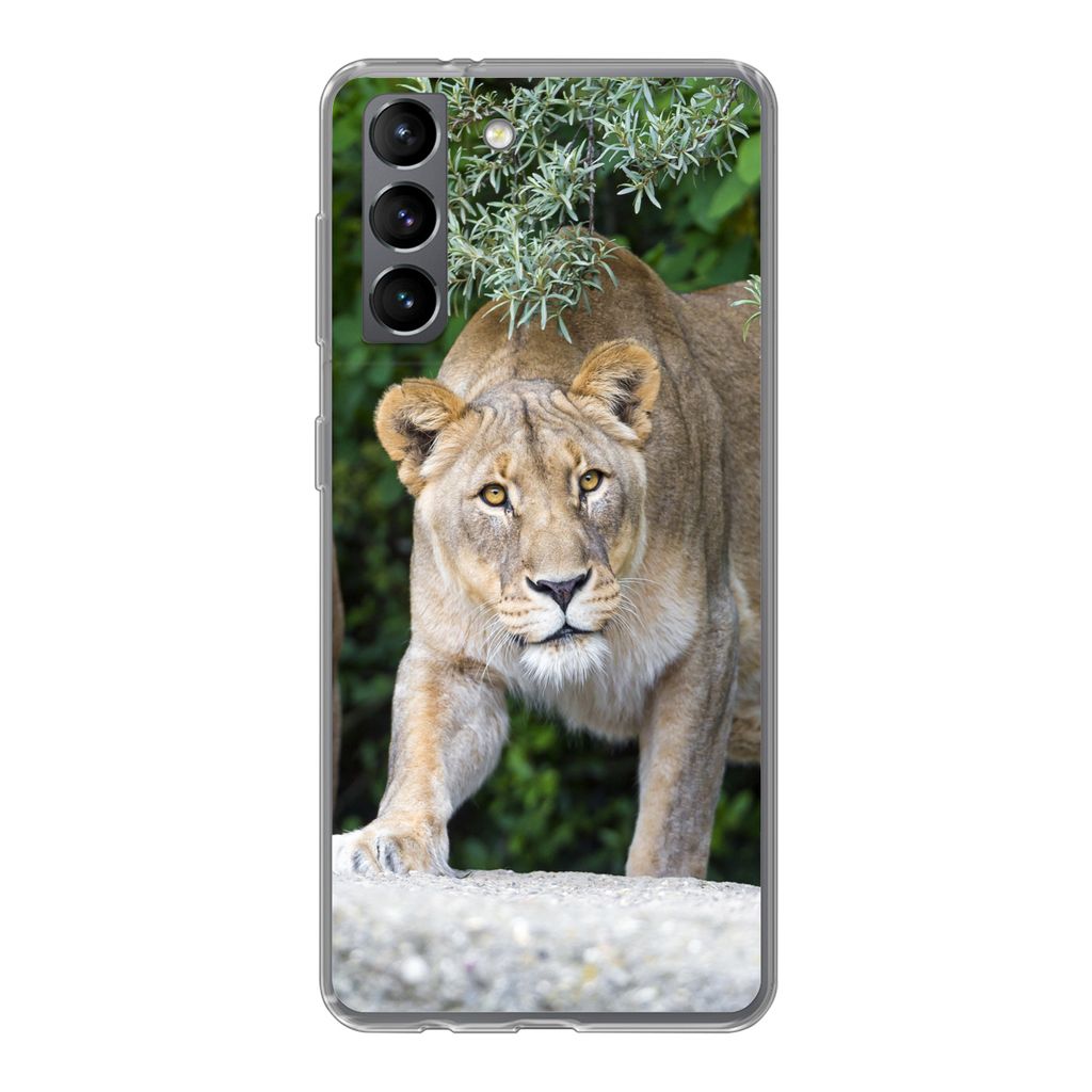 MuchoWow Handyhülle Schutzhülle Hülle für Samsung Galaxy S21 Löwinnen - Wilde Tiere - Jagd Silikon Softcase Handy Hülle - Softcase