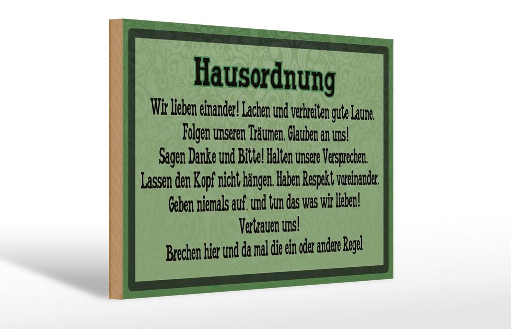 Holzschild Spruch 30x20cm Hausordnung wir lieben einander