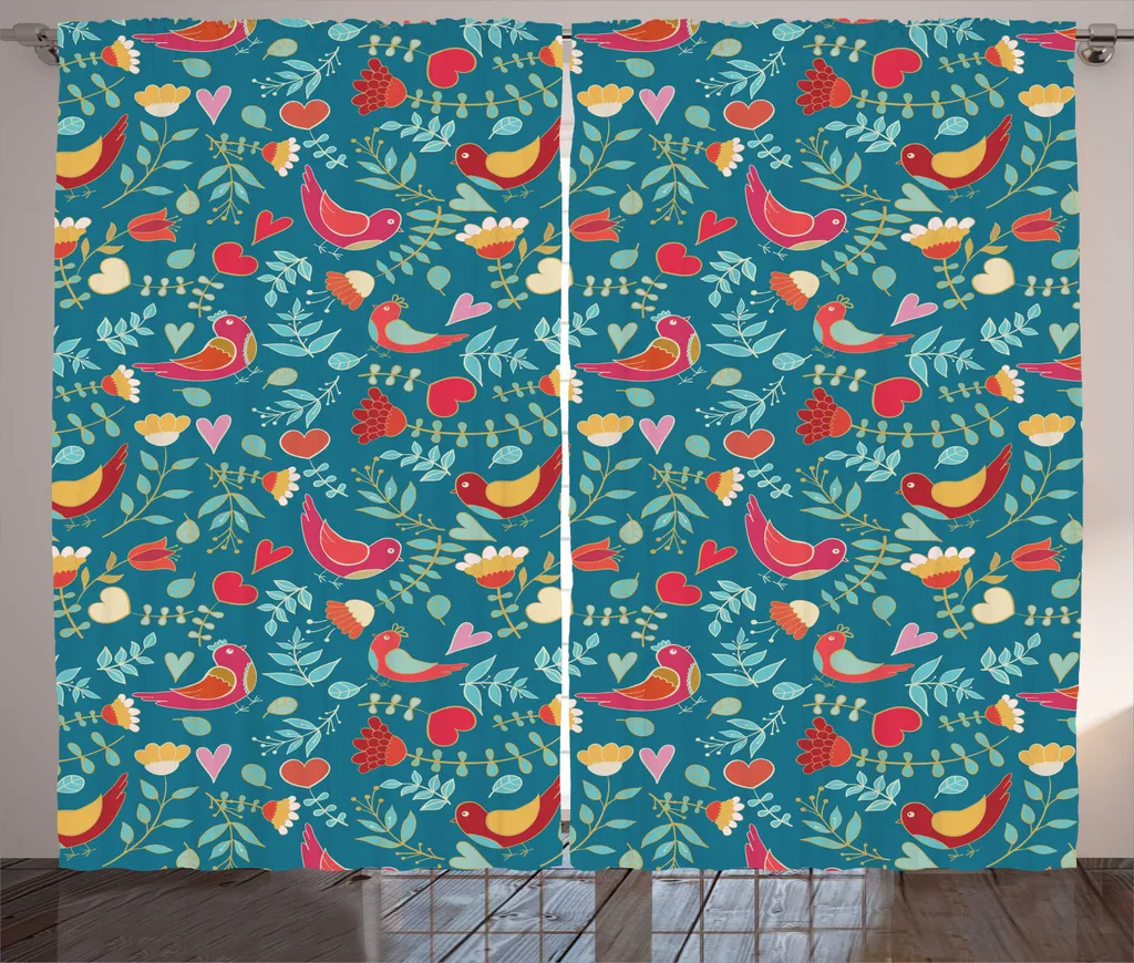 Rideau prêt à poser pour grandes fenêtres, décor rustique bleu 280x225 cm