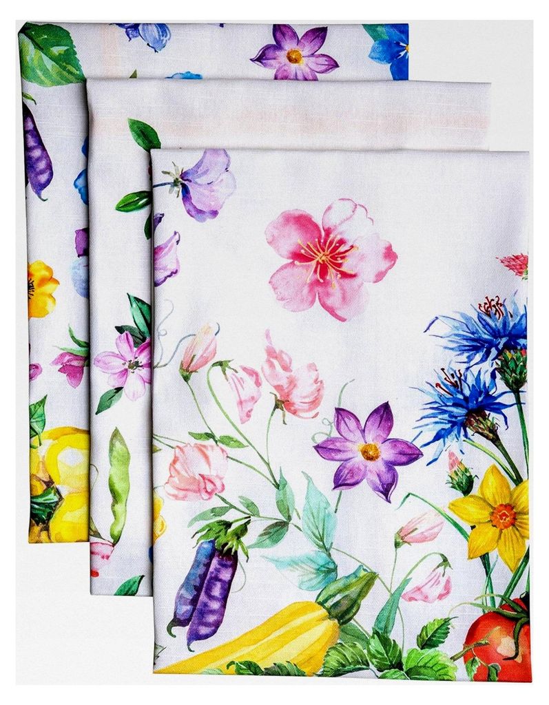 Giverny 100% Baumwolle Set von 3 Mehrzweck-Küchentücher Weiche, saugfähige Geschirrtücher | Geschirrtücher | Barhandtücher | Frühling/Sommer...