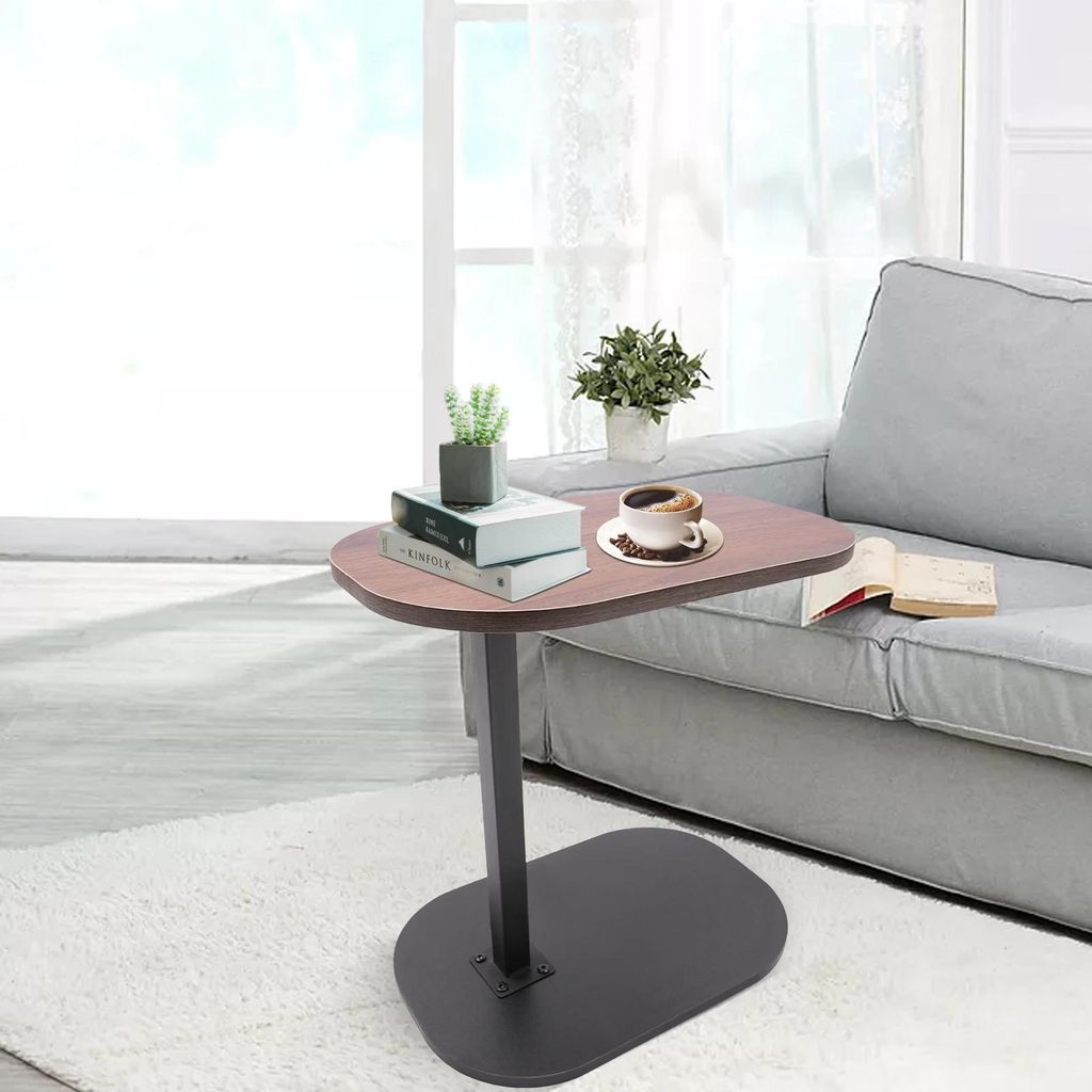 C-Form Beistelltisch - Couchtisch - Höhenverstellbar - 360° drehbare Tischplatte - Kompakt - Modernes Design - Walnussfarben
