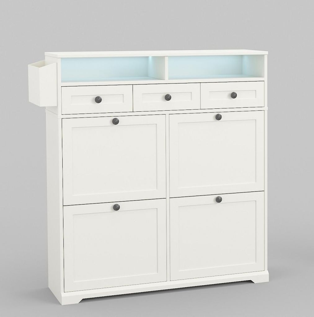 Schuhschrank schmal 96x24.5x111 cm Weiß mit 4 Klappen, Produktbild 