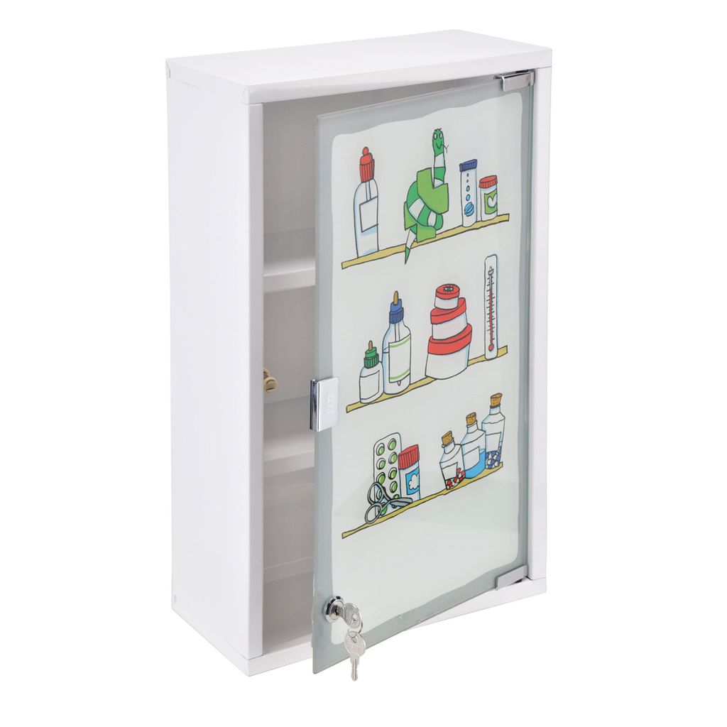 Metall Medizinschrank 50 x 30 cm abschließbar mit Glastür Produktbild 